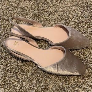 H&M grey velvet sling back flats